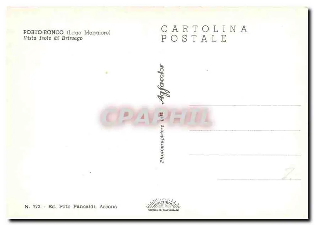 Porto-Ronco (Lago Maggiore) — Ansicht der Inseln Brissago — Verleger: Foto Pancaldi, Ascona, Nr. 772 - Rückseite