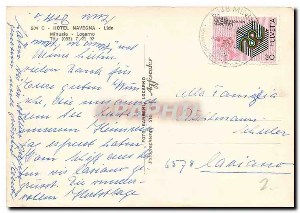 Hôtel Navegna — Locarno — Sinalco — éditeur FOTO GARBANI - Verso