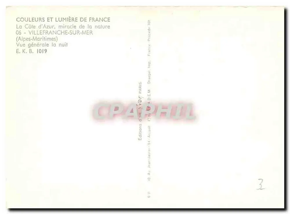 Villefranche-sur-Mer — allgemeiner Blick zur Nacht — Éditions d'Art Javouet, Paris - Rückseite