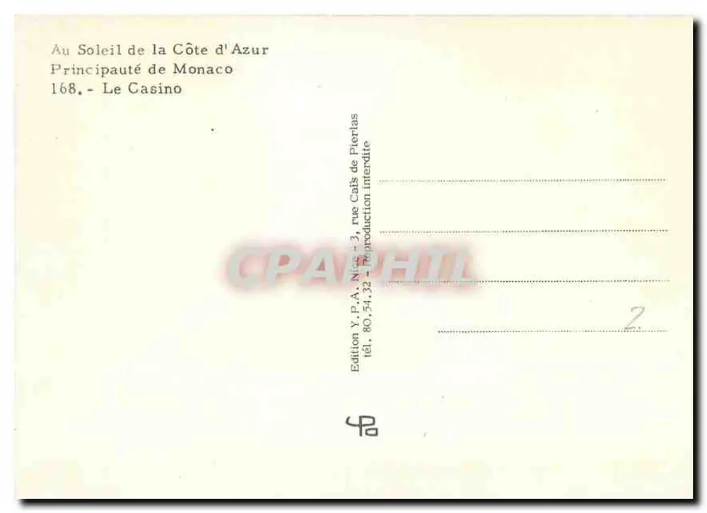 Das Casino von Monaco — Fürstentum Monaco — Y.P.A. Nice Ausgabe - Rückseite