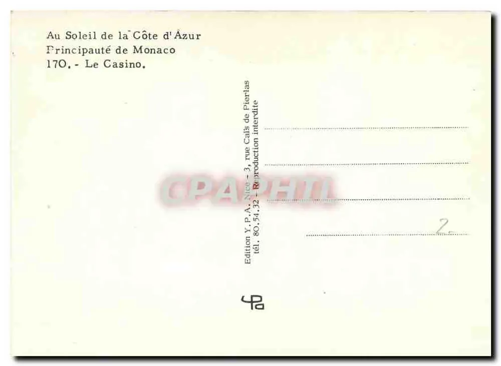 Das Casino von Monaco — Nacht — Ausgabe Y.P.A. Nice - Rückseite
