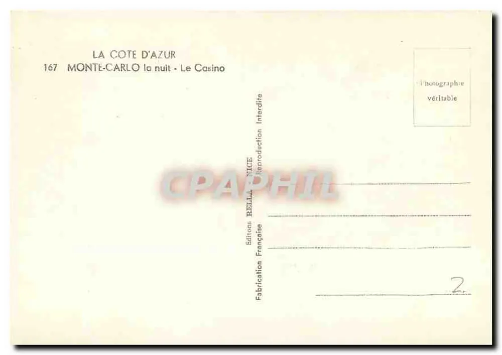Monte-Carlo — Ansicht des Casinos in der Nacht — Éditions Bella, NICE - Rückseite