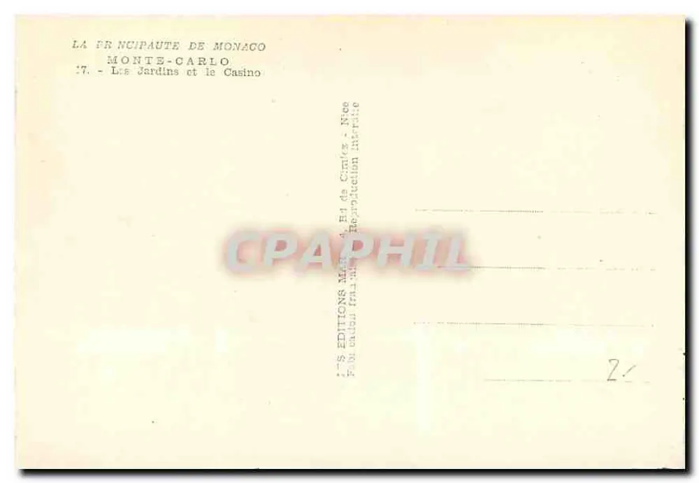 Monte-Carlo — Die Gärten und das Casino — Éditions Marquis, Nice - Rückseite