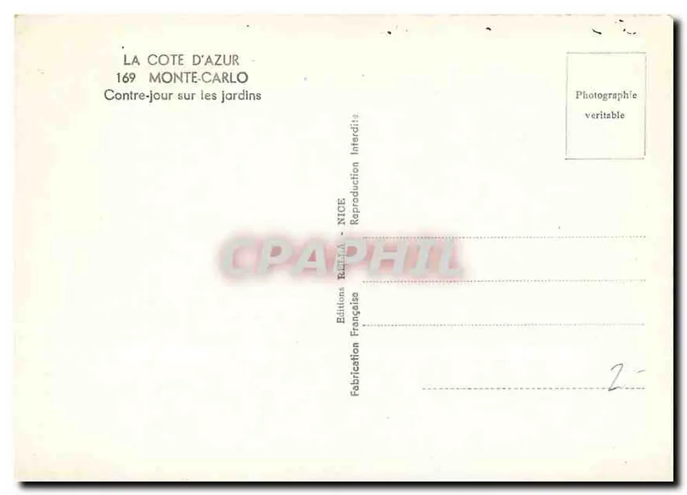 Jardins de Monte-Carlo — Rücklicht auf die Gärten — Éditions Française, NICE - Rückseite