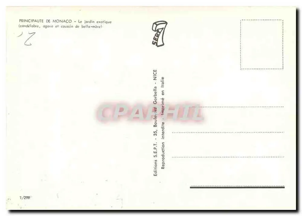 Jardin exotique — Principauté de Monaco — Éditions S.E.P.T. - Verso