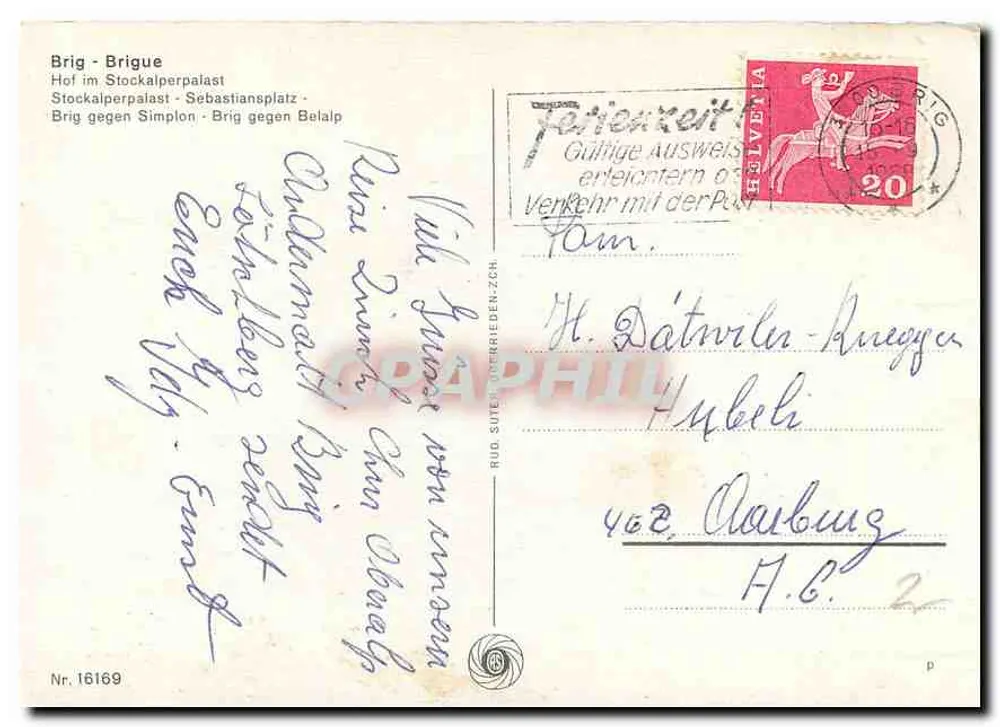 Brig — Brigue — widok panoramiczny i Stockalperpalast — wydawca Nr. 16169 - Rewers