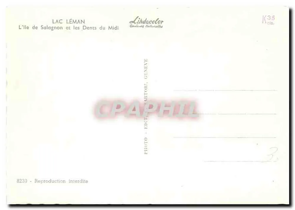 L'Île de Salagnon — Lac Léman, Dents du Midi — Lihdacolor, Genève, n° 8239 - Verso