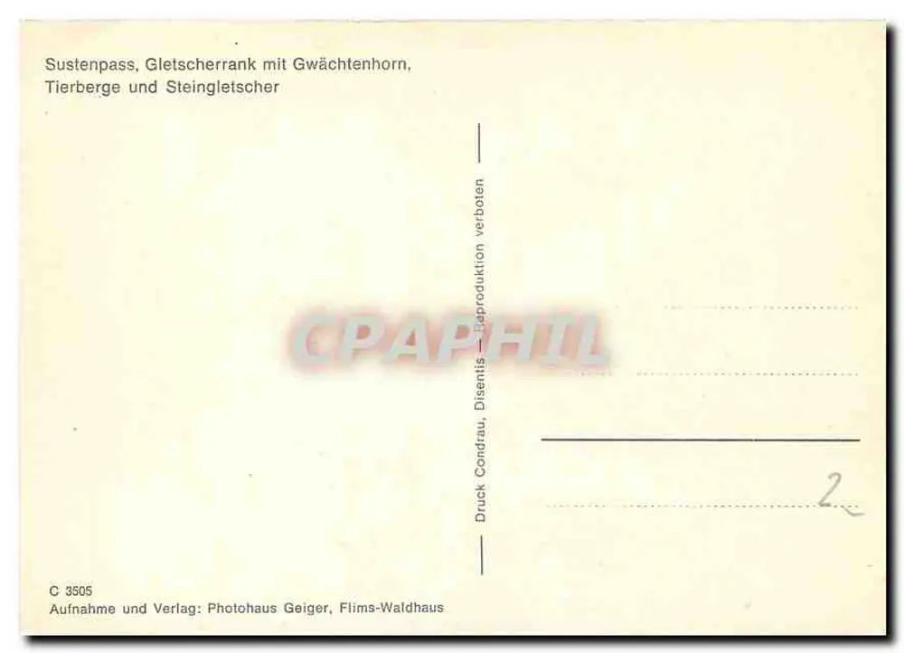 Sustenpass, Gletscher und Berge — Photohaus Geiger, Flims-Waldhaus, Serie C 3505 - Rückseite