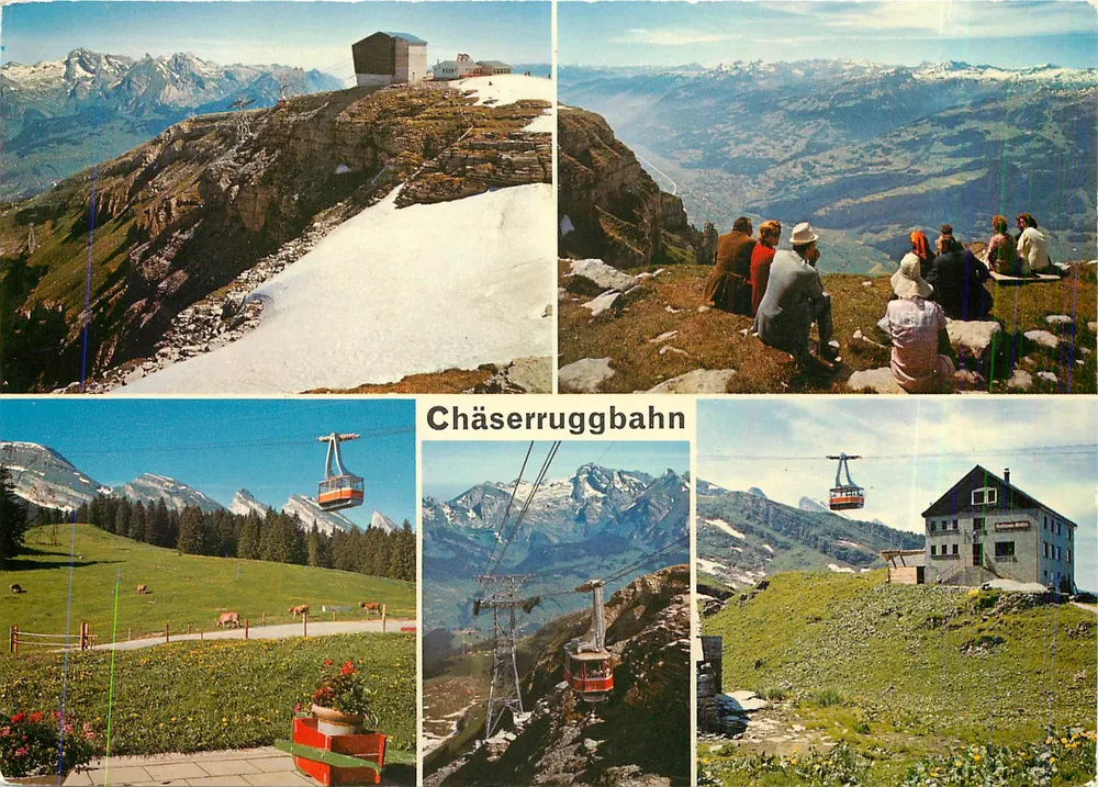 Chäserruggbahn — vue panoramique et cabines — éditeur Gross, n°37660 - Recto