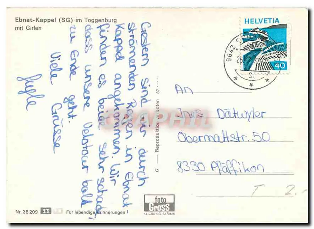 Ebnat-Kappel (SG) im Toggenburg — avec Girlen — photo Gross, n° 38 209 - Rückseite