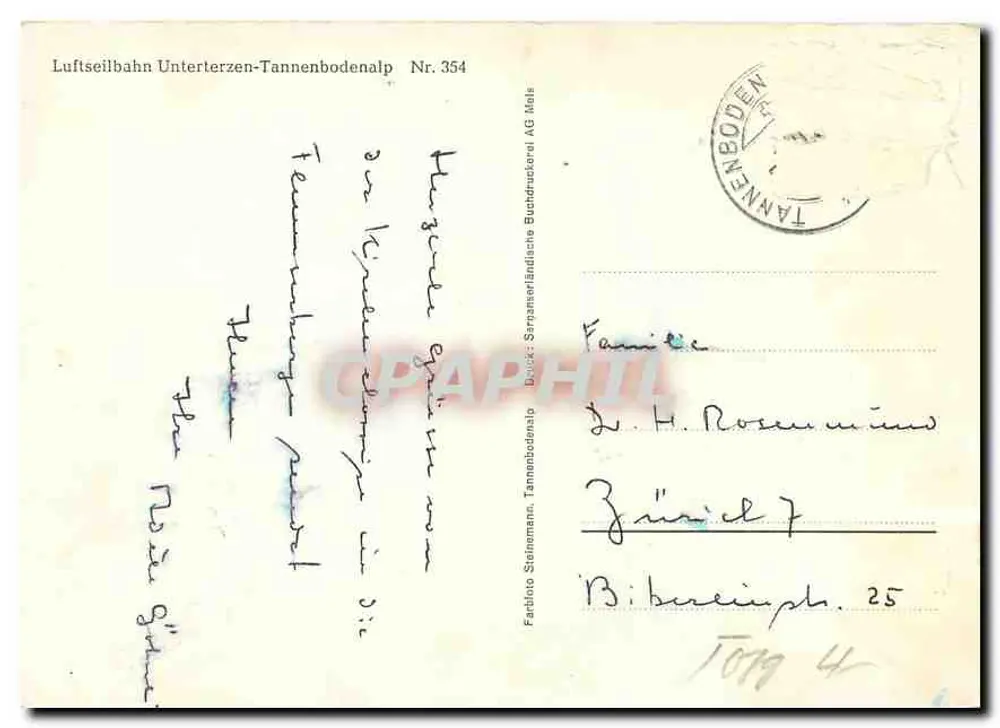 Cable car LUT 3 — Unterterzen-Tannenbodenalp — Publisher Sarganserland AG, n° 354 - Back
