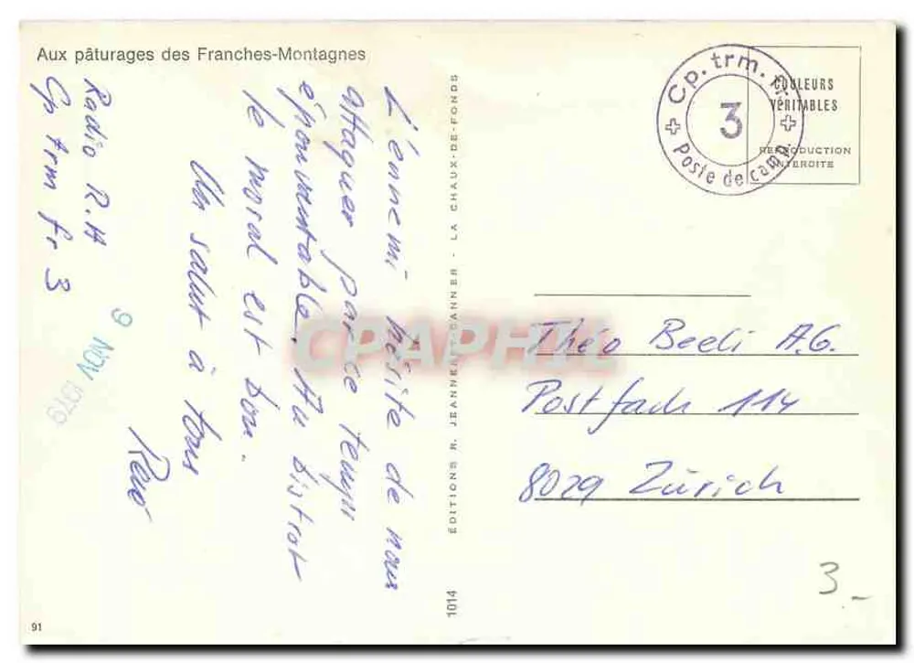 Nei pascoli delle Franchi-Montagne — Edizioni M. Jeanne Danner, n°1014 - Verso