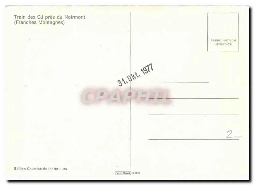Train of the Jura Railway near Noirmont — (Franches Montagnes) — Edition Jura Railway - Back