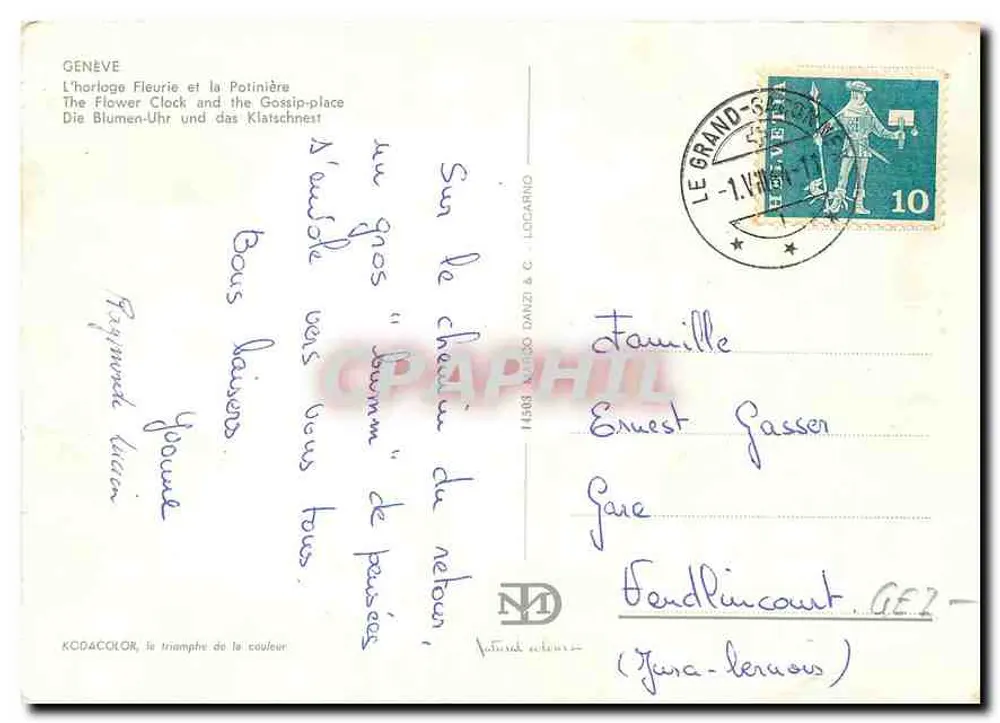 Horloge Fleurie de Genève — La Potinière — KODACOLOR - Verso