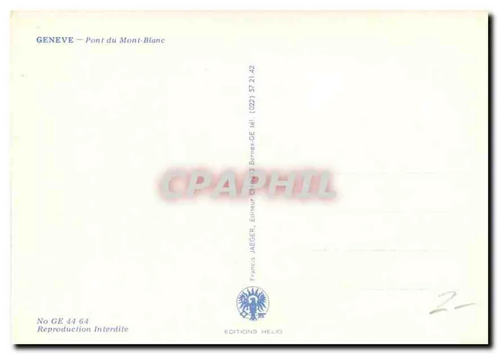 Genève — Brug van de Mont-Blanc — Uitgave Helio, n° GE 44 64 - Achterkant