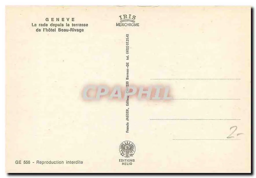 Genf — Der Hafen von der Terrasse des Hotels Beau-Rivage — Helio Editions - Rückseite