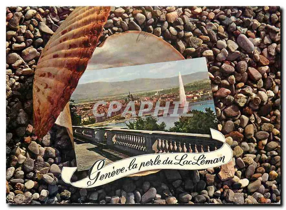 Genebra, a pérola do Lago Léman — Bilhete postal antigo da série 'Naturcolor' por Jaeger - Frente