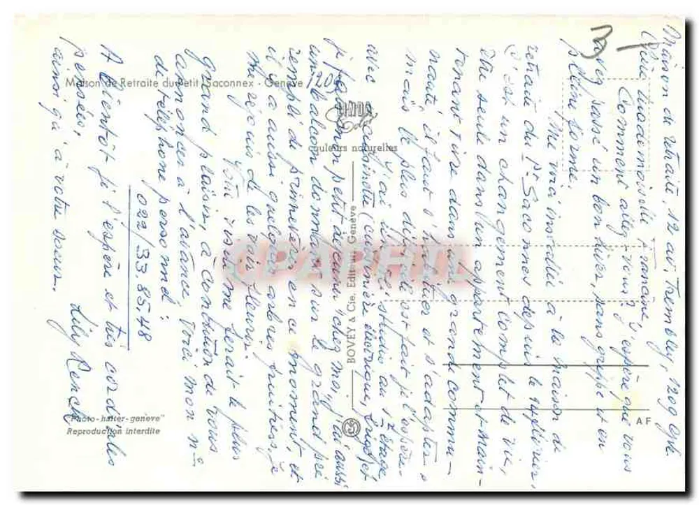 Casa de Aposentadoria do Petit-Connex — Genebra — Editora BOVET & Cie, n° 338548 - Verso