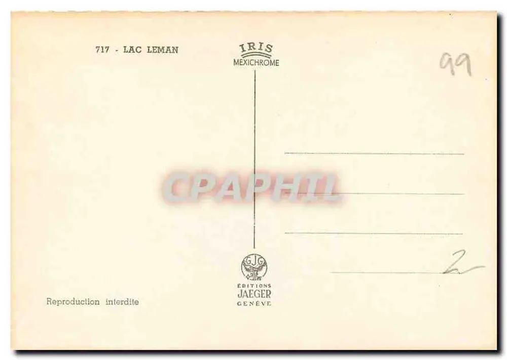Jezioro Genewskie — turystyczna karta pocztowa — Wydawnictwo Jaeger Genewa, n°717 - Rewers