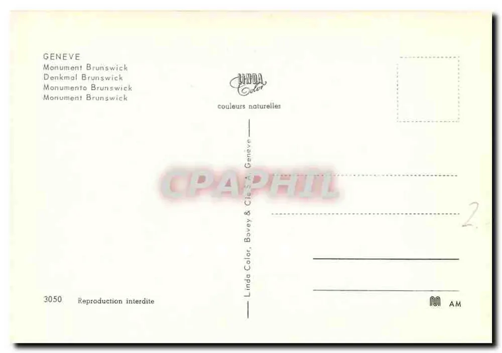 Monumento Brunswick — Genebra — Linda Color, n°3050 - Verso