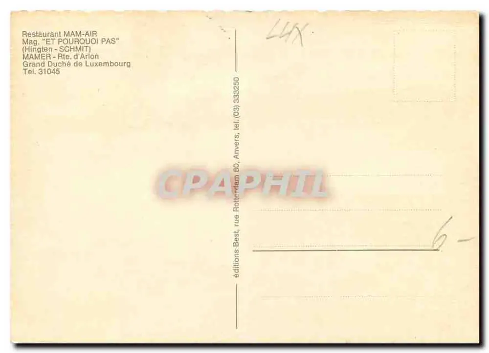 Mam-Air in Mamer — Restaurant und Flugzeugmuseum — Editionen - Rückseite