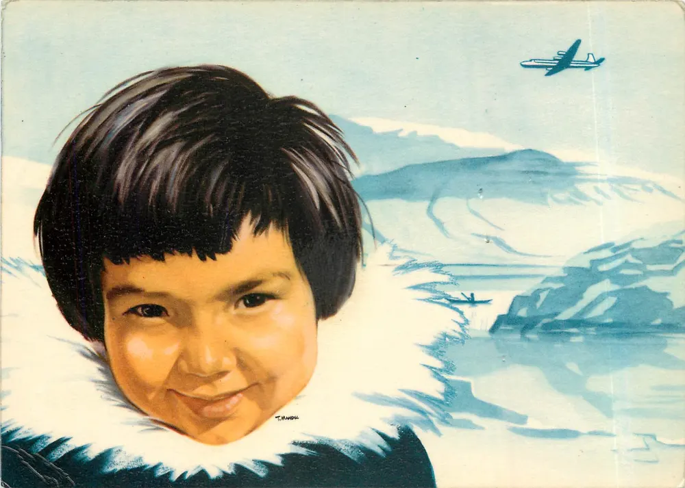 Arktisches Kind — schneereicher Landschaft und Flugzeug — T. MANDA — Verlag SAS - Vorderseite