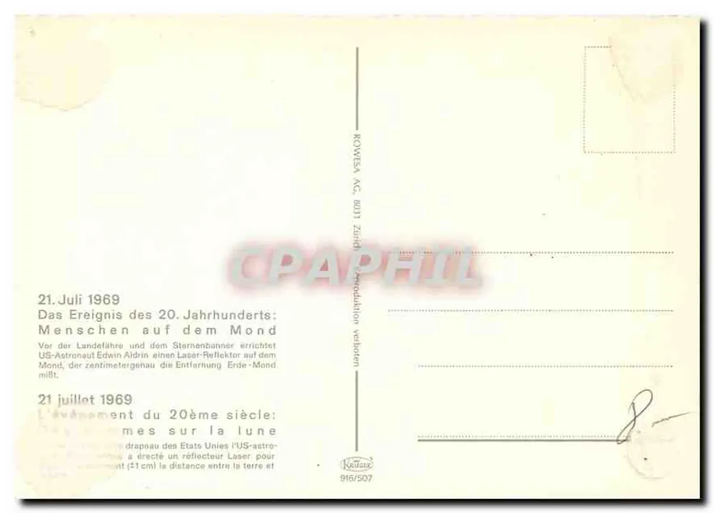 Erster Schritt auf dem Mond — Astronaut Edwin Aldrin installiert einen Laserreflektor — Ausgabe Rovvesa AC 916/507 - Rückseite