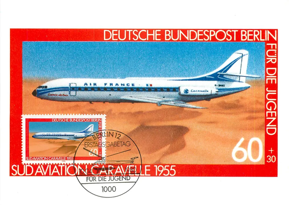 Sud Aviation Caravelle 1955 — erste Version — Deutsche Bundespost Berlin - Vorderseite