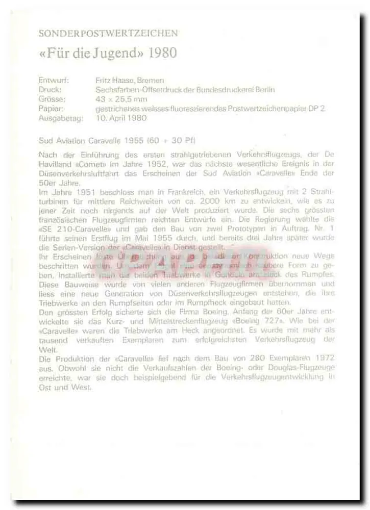 Sud Aviation Caravelle 1955 — erste Version — Deutsche Bundespost Berlin - Rückseite