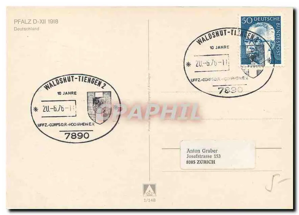 Pfalz D.XII 1918 — aereo militare tedesco — editore UFFZ-CORPS D.R.-HOCHRHEIN E.V. - Verso