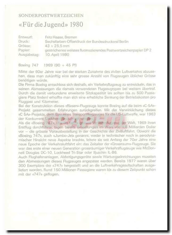 Boeing 747 — Lufthansa — Deutsche Bundespost Für die Jugend - Verso