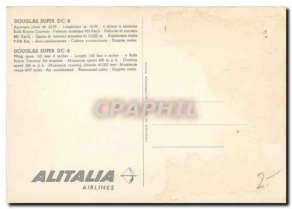Vliegtuig Alitalia Douglas DC-8 — Alitalia Airlines — uitgever Alitalia, serie-nummer 2 - Achterkant