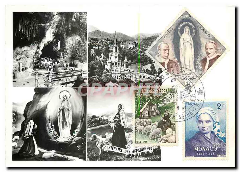 Lourdes — Centenar der Erscheinungen 1858-1958 — Monaco - Vorderseite