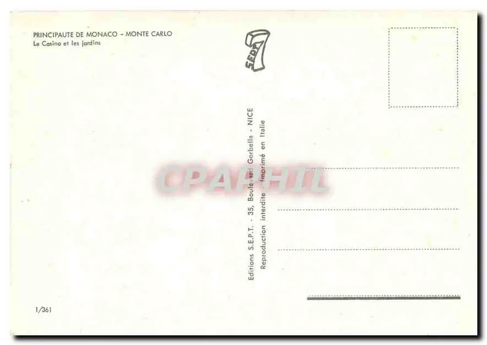 Das Casino und die Gärten — Fürstentum Monaco — Monte Carlo — Editions S.E.P.T. — NICE - Rückseite