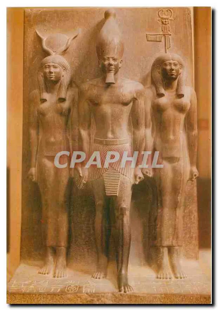 Schist-Gruppe, die den König Mykerinos zwischen Hathor und einer lokalen Göttin zeigt — Ägyptisches Museum — Verlag Lambelet & Landrock, Kairo - Vorderseite
