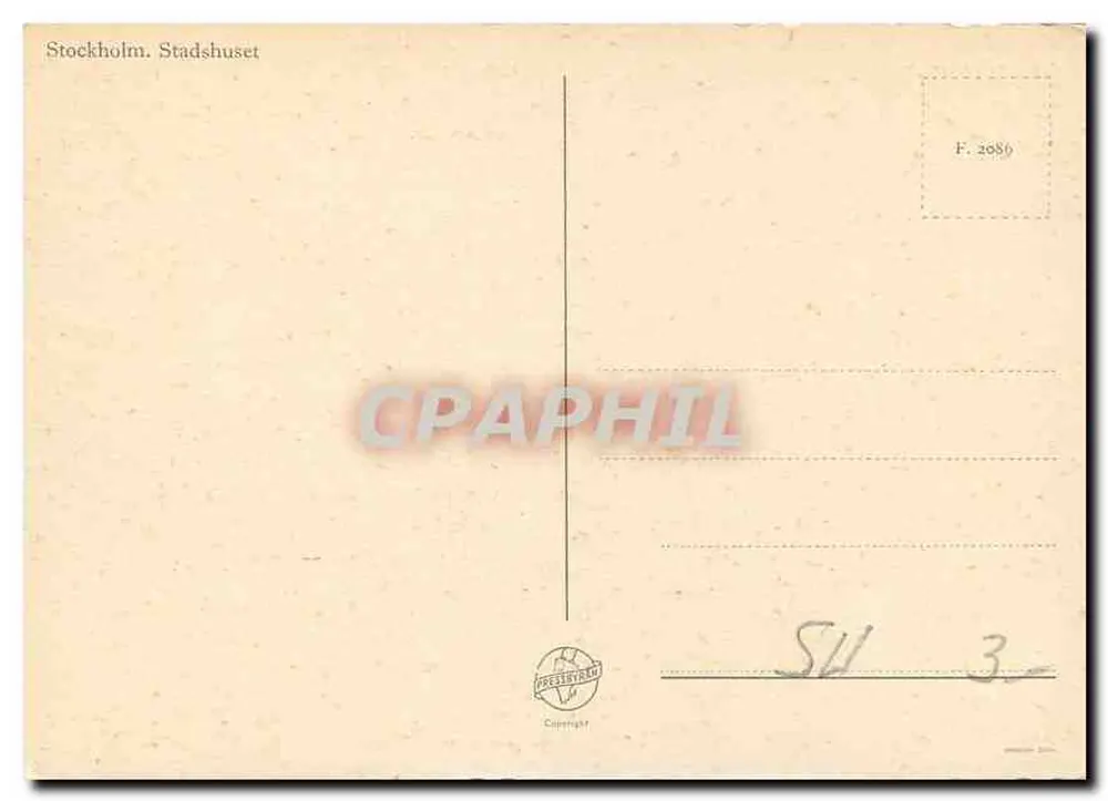 स्टॉकहोम। स्टैडहुसेट — प्रकाशक चिममार, संख्या F. 2080 - पीछे