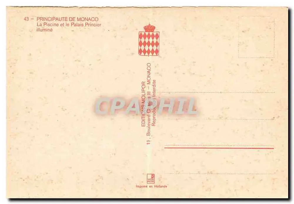 Der Pool und das Prinzenpalais beleuchtet — Fürstentum Monaco — Éditions Molipor - Rückseite
