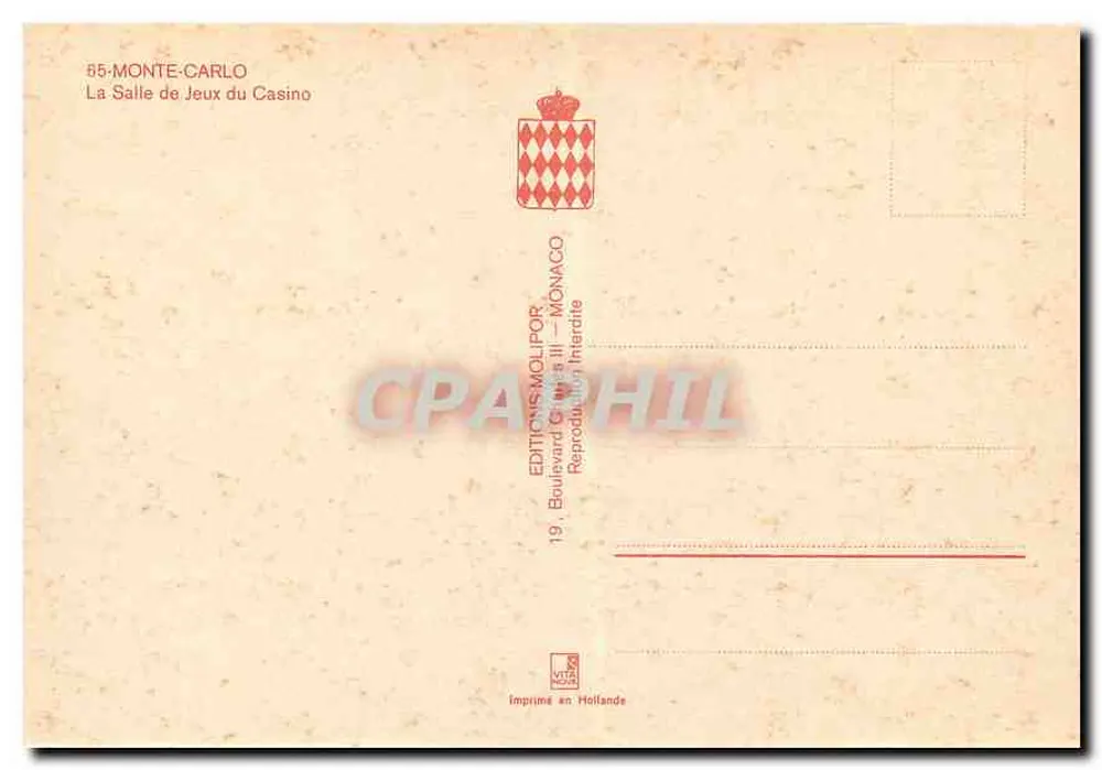 Spielhalle des Casinos von Monte-Carlo — Éditions Molitor — Nr. 85 - Rückseite