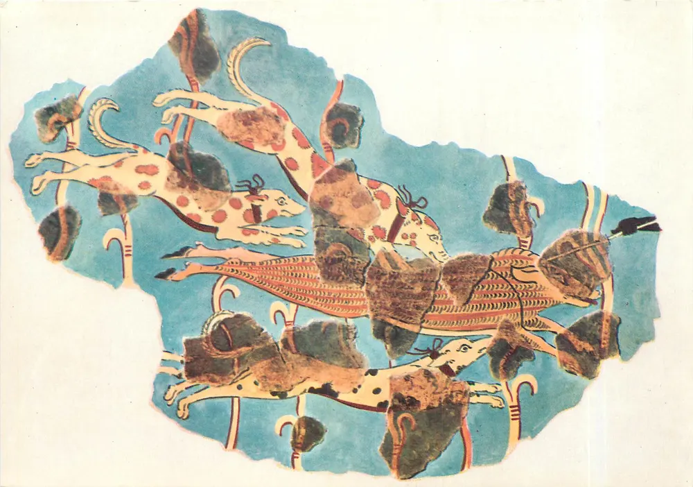 Jagd im Palast von Tiryns — Fresko aus dem Neuen Palast — Nationalmuseum von Athen - Vorderseite