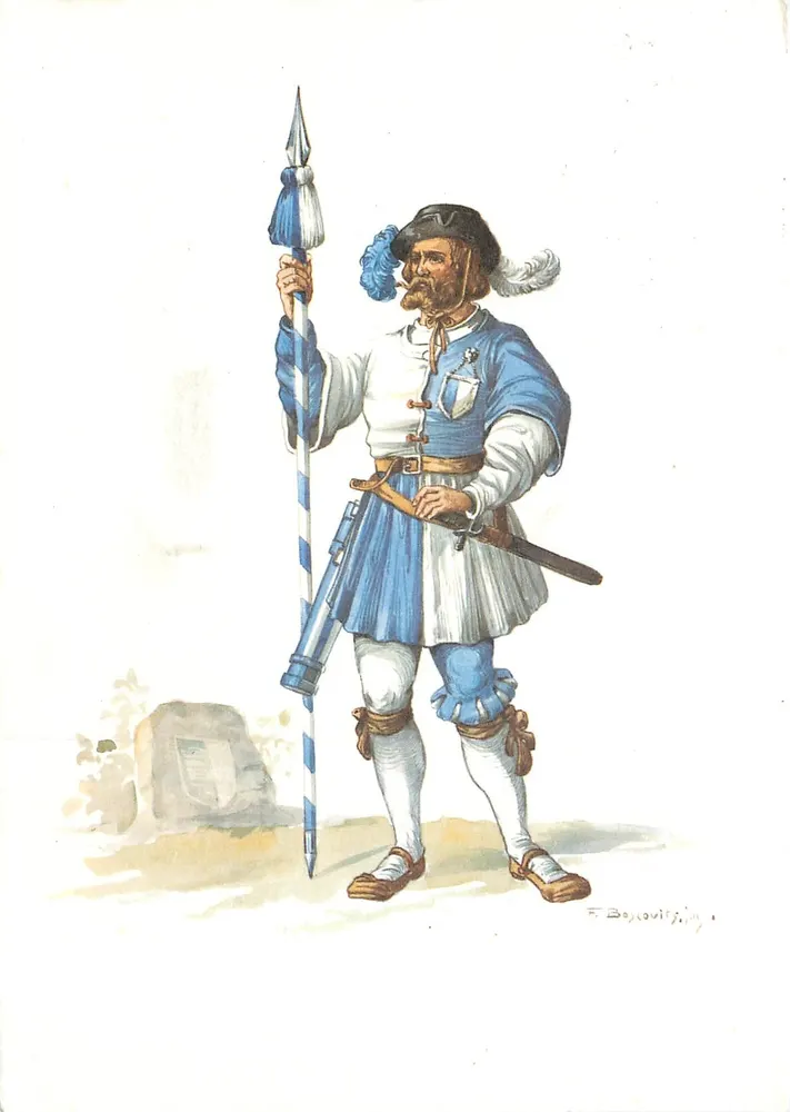 Schweizer Soldat — Kleidung des 16. Jahrhunderts — F. Baylovitjin - Vorderseite