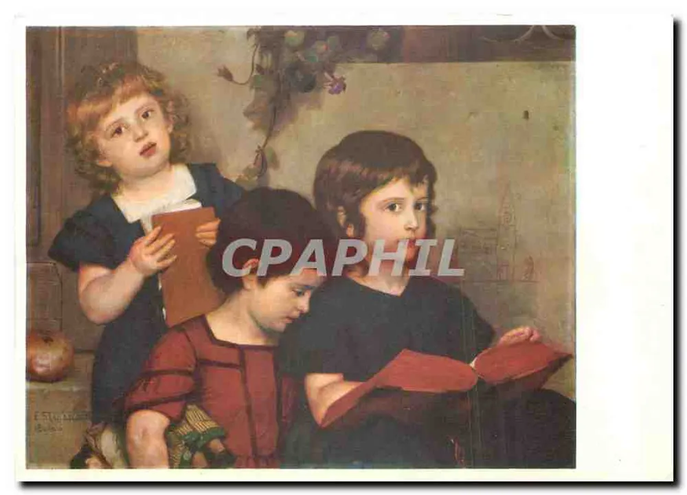 Drei Kinder, die lesen — Nachbildung einer Malerei — Ernst Stüchelberg, Kunstmuseum Basel - Vorderseite