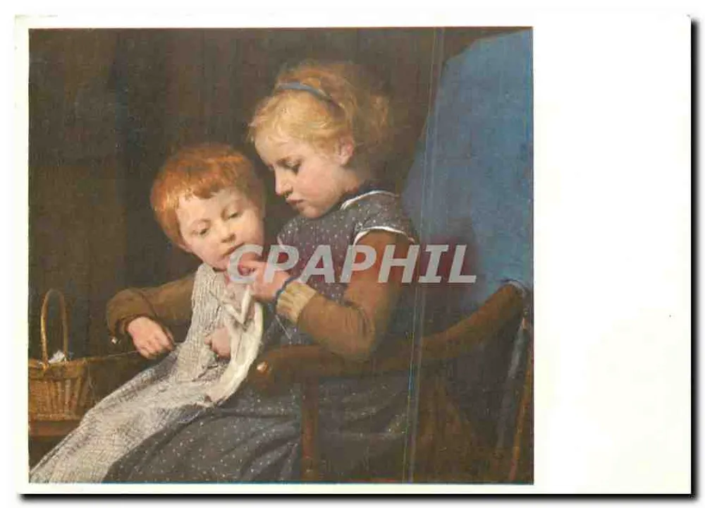 Deux enfants tricotant — œuvre d'Albert Anker (1831-1910) — Stiftung Oskar Reinhardt, Winterthur - Recto