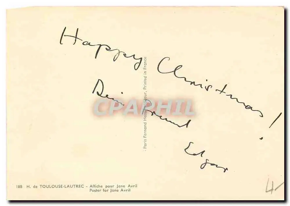 Jane Avril — Affiche de Henri de Toulouse-Lautrec — H. Stern, Paris, 1899 - Verso
