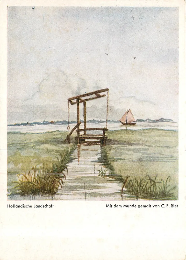 Holländische Landschaft — Malerei mit dem Mund von C. F. Riet — Verlag CH 1001 - Vorderseite