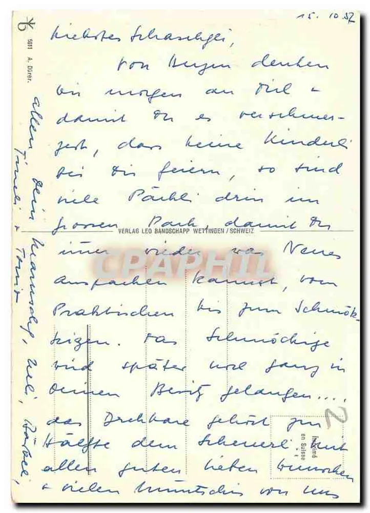 Mãos unidas em oração — gravura — Verlag Leo Bandschapp, Wettigen/Suíça - Verso