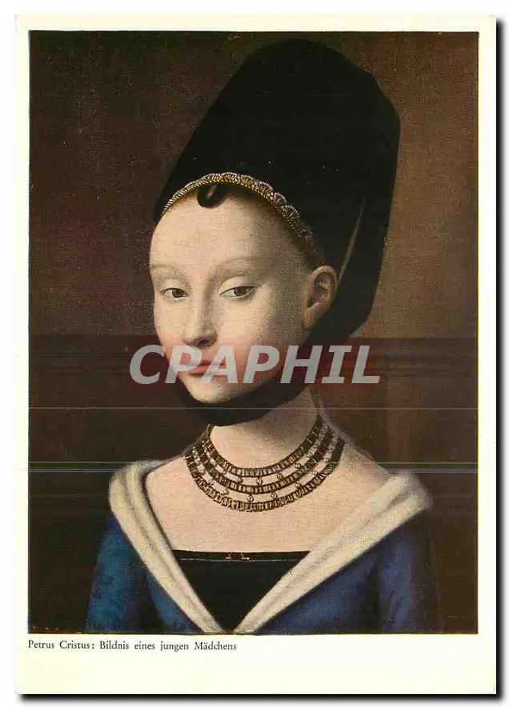 Retrato de uma jovem — obra de Petrus Cristus — editor Verfarben-Buchdruck Leopold & Co., Schiffhausen - Frente