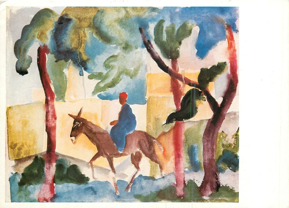 Cavaleiro em jumento — pintura aquarelada — editor F. Bruckmann, Munique - Frente