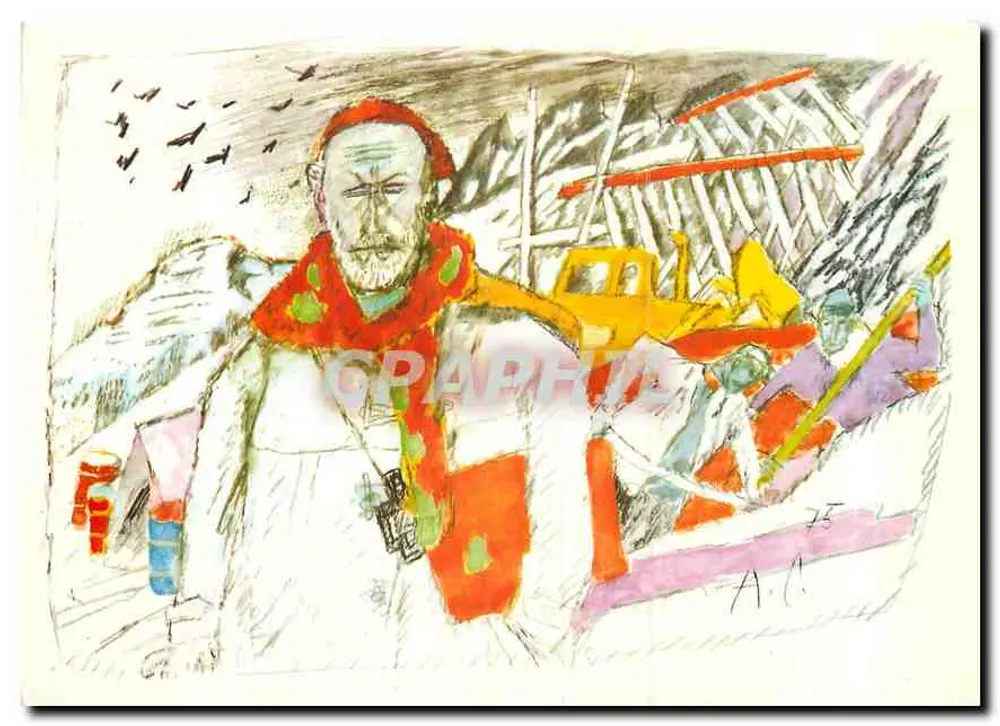 Paysage de montagne — homme en tenue de travail — A.C. — éditeur Desertina Verlag, CH-7180 Disentis - Recto