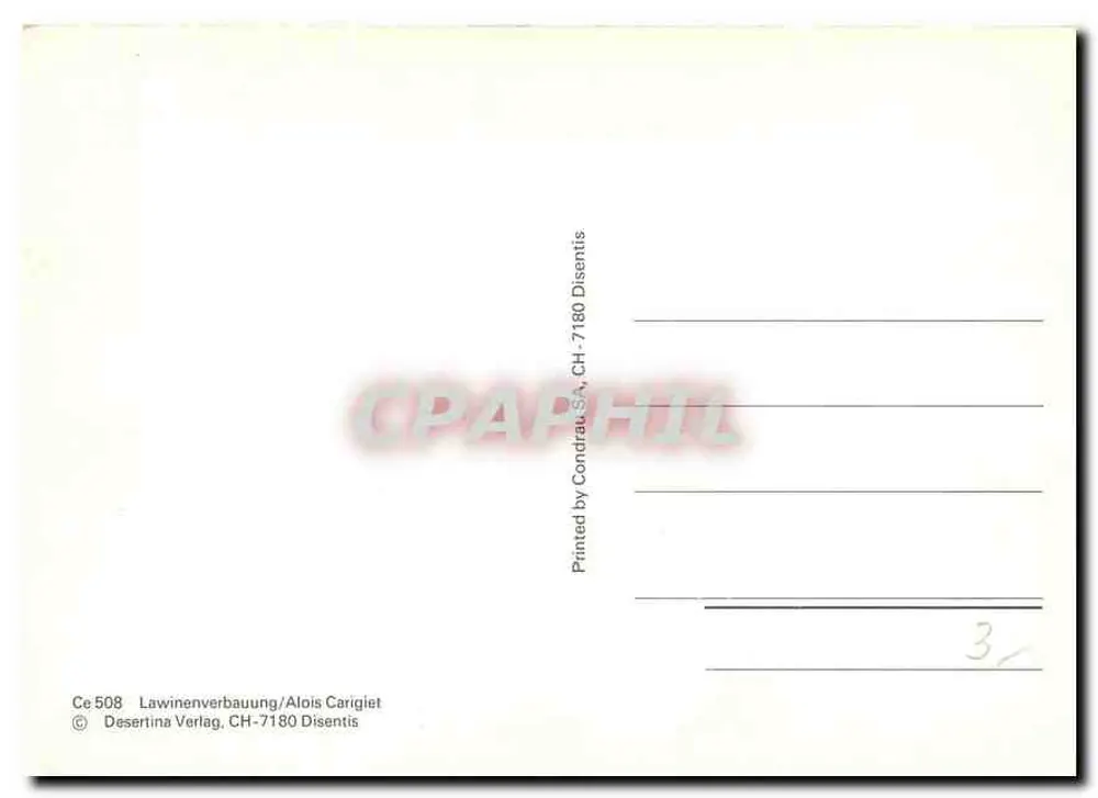 Paysage de montagne — homme en tenue de travail — A.C. — éditeur Desertina Verlag, CH-7180 Disentis - Verso