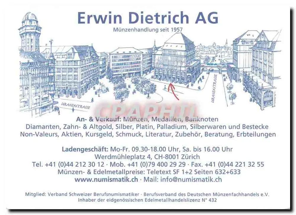 Erwin Dietrich AG — Münzenhandlung seit 1957 — Zürich - Rückseite